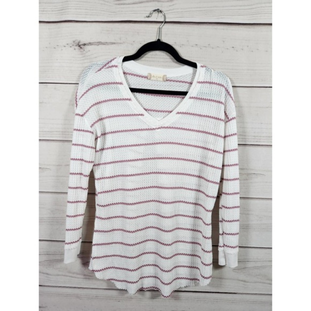 Altar'd State Womens‎ Sweater Pullover Striped Waffle Knit Long Sleeve White XS